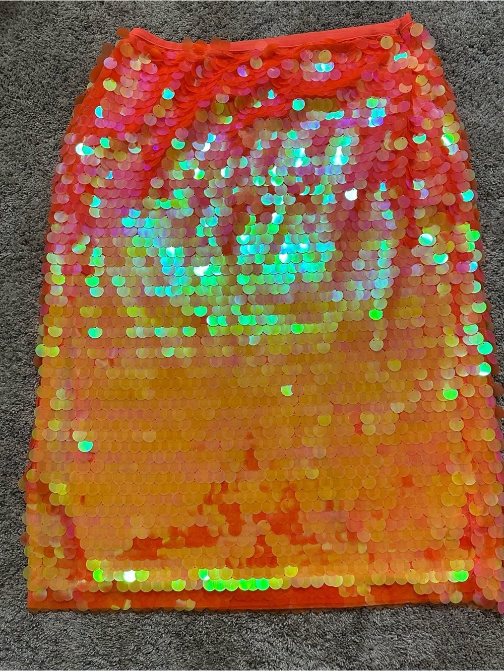 Anthropologie Iridescent Orange Sequin Pencil Skirt